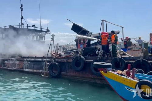 Bộ đội Biên phòng tỉnh Lâm Đồng xử lý kịp thời vụ cháy nổ tàu chở dầu trên biển
