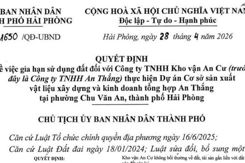 Hải Phòng: Gia hạn sử dụng hơn 19.000m2 đất cho Công ty TNHH Kho vận An Cư