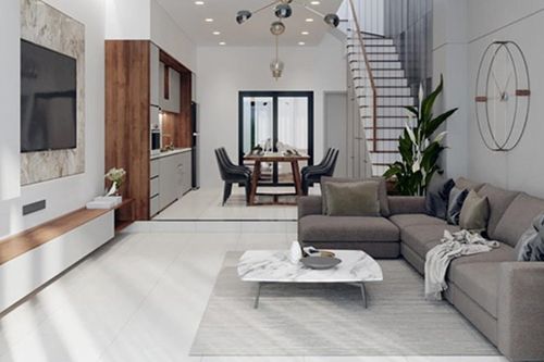 Ý tưởng trang trí phòng khách nhà ống 5m có cầu thang