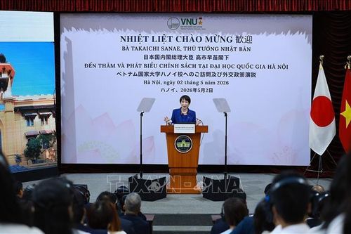 Thủ tướng Nhật Bản Takaichi Sanae phát biểu chính sách tại Đại học Quốc gia Hà Nội