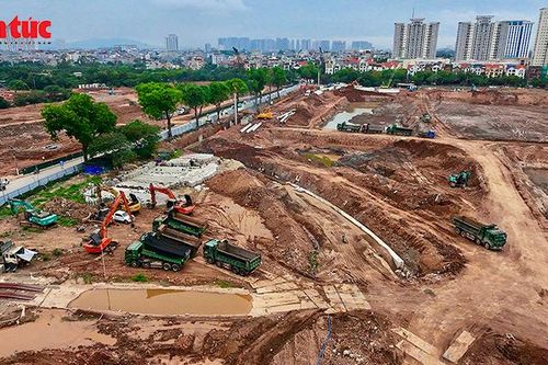 Tăng tốc thi công hồ điều hòa Mễ Trì, giảm áp lực ngập úng khu vực phía Tây Hà Nội