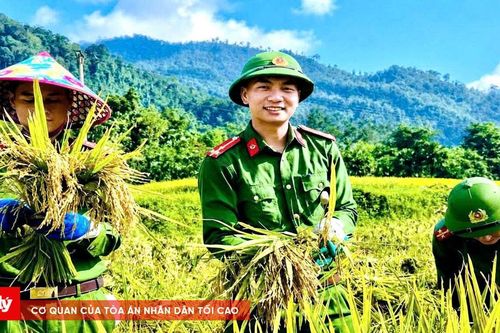 Công an xuống đồng giúp dân cứu lúa sau dông lốc