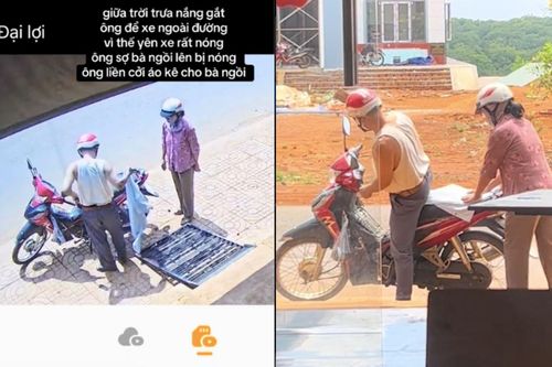 Cụ ông cởi áo che yên xe để vợ ngồi không bị nóng, dân mạng gọi là soái ca