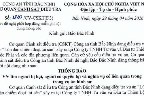 Công an Bắc Ninh tìm bị hại và người có quyền lợi, nghĩa vụ liên quan vụ án