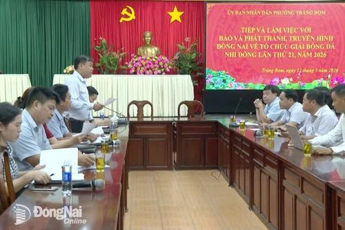 Báo và Phát thanh, Truyền hình Đồng Nai làm việc với phường Trảng Bom về công tác tổ chức Giải bóng đá nhi đồng năm 2026