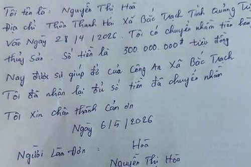 Công an xã tận tình giúp người dân nhận lại 300 triệu đồng chuyển nhầm
