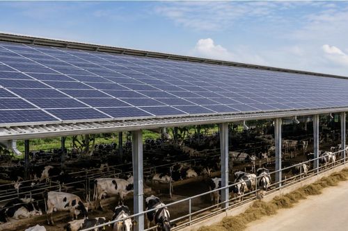 Lắp điện mặt trời trên mái chuồng bò, nhiệt độ giảm tới 2,3 độ C