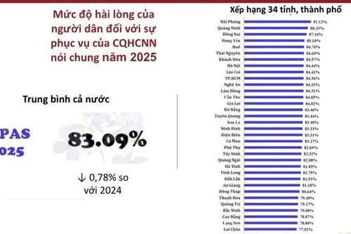 SIPAS 2025: Gia Lai xếp thứ 14 cả nước, mức hài lòng đạt 84,02%