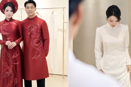 Bà xã quê Ninh Bình của Văn Thanh gây chú ý với 2 mẫu áo dài trong ngày trọng đại sắp tới