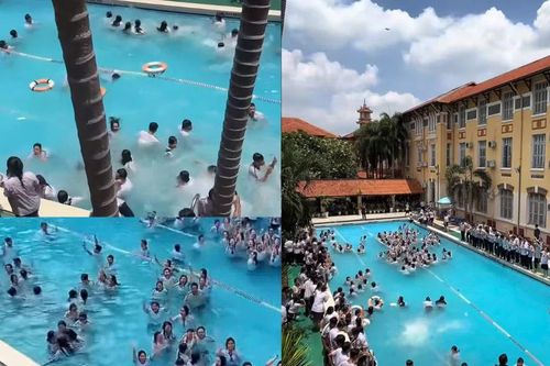 Buổi chia tay dưới hồ bơi của teen THPT Nguyễn Thị Minh Khai gây sốt cõi mạng