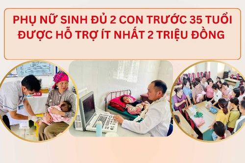 Phụ nữ sinh đủ 2 con trước 35 tuổi được hỗ trợ ít nhất 2 triệu đồng