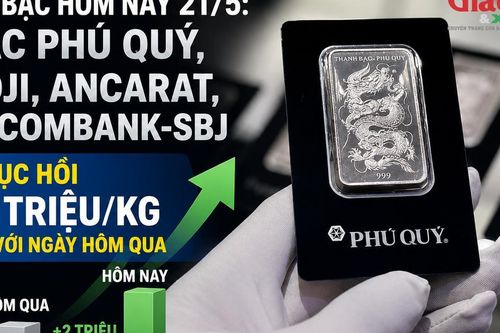 Giá bạc hôm nay 21/5: Bạc Phú Quý, Doji, Ancarat, Sacombank-SBJ phục hồi 2 triệu/kg so với ngày hôm qua