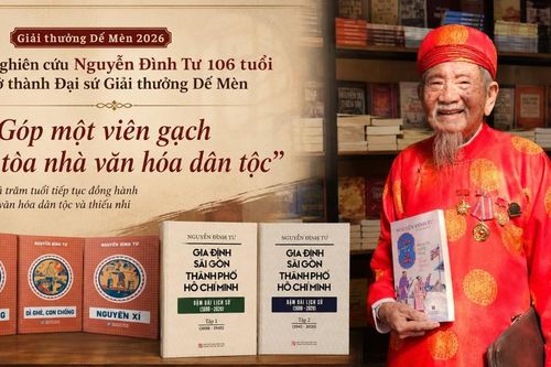 Lễ trao Giải thưởng Thiếu nhi Dế Mèn 2026 - Nhà nghiên cứu Nguyễn Đình Tư 106 tuổi trở thành Đại sứ Giải thưởng Dế Mèn: 'Góp một viên gạch vào tòa nhà văn hóa dân tộc'