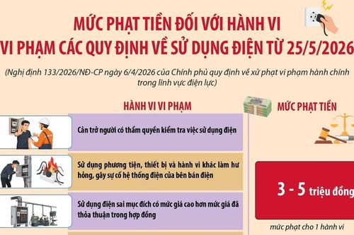 Mức phạt tiền đối với hành vi vi phạm các quy định về sử dụng điện từ 25/5/2026