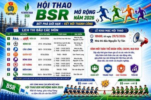 Hội thao BSR mở rộng năm 2026: Lan tỏa tinh thần đoàn kết, rèn luyện và phát triển