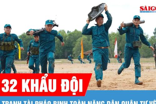 32 khẩu đội tranh tài pháo binh toàn năng dân quân tự vệ