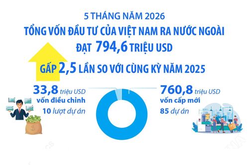 5 tháng năm 2026: Đầu tư của Việt Nam ra nước ngoài đạt 794,6 triệu USD
