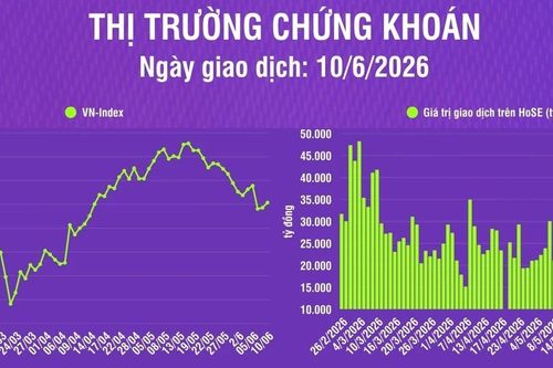 [Infographic] Chứng khoán ngày 10/6: VN-Index tăng 10,66 điểm, khối lượng giao dịch khớp lệnh tăng 8,3%