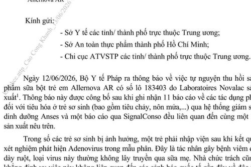 Bộ Y tế yêu cầu thu hồi ngay lô sữa trẻ em Allemnova AR của Pháp, sau 11 trường hợp bất thường