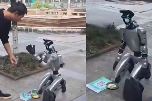 Robot hình người quỳ giữa phố xin tiền bằng mã QR khiến mạng xã hội xôn xao