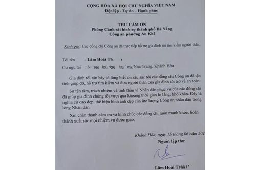 Người dân gửi thư cảm ơn Công an
