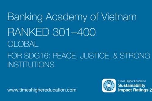 Học viện Ngân hàng được xếp hạng 301-400 thế giới về phát triển bền vững