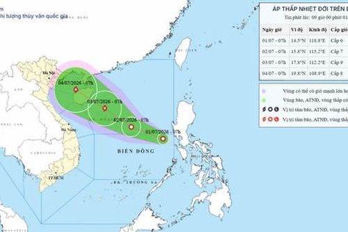 Áp thấp nhiệt đới có khả năng mạnh lên thành bão số 1 vào sáng 3-7