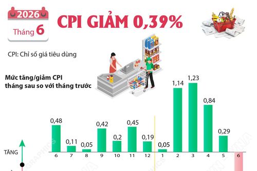 CPI tháng 6/2026 giảm 0,39%