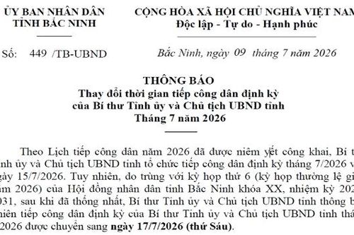 Thay đổi thời gian tiếp công dân định kỳ của đồng chí Bí thư Tỉnh ủy và Chủ tịch UBND tỉnh