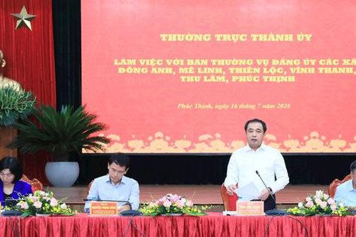 Thường trực Thành ủy Hà Nội làm việc với các xã Đông Anh, Mê Linh, Thiên Lộc, Vĩnh Thanh, Thư Lâm, Phúc Thịnh