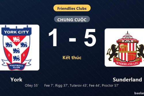 Thống kê trận đấu York 1-5 Sunderland: Sunderland thắng đậm thuyết phục