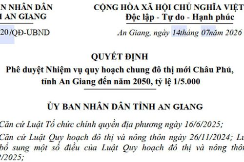 An Giang quy hoạch đô thị mới Châu Phú quy mô 8.000 ha đạt chuẩn loại III