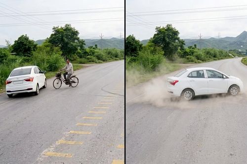 Vượt xe tốc độ cao, ô tô mất lái xoay 180 độ sau cú đánh lái tránh xe đạp