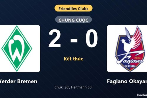 Thống kê trận đấu Werder Bremen 2-0 Fagiano Okayama: M. Heitmann tỏa sáng, Werder Bremen giành trọn 3 điểm