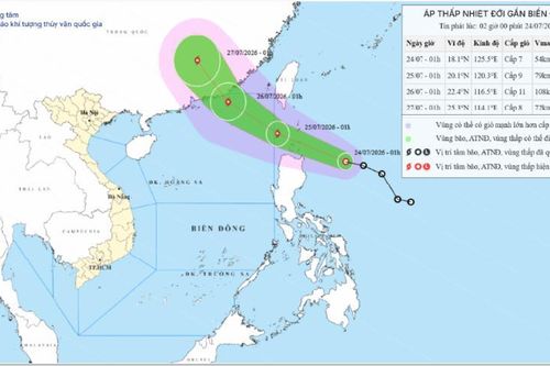 Thời tiết hôm nay (24-7): Áp thấp nhiệt đới giật cấp 9, di chuyển nhanh