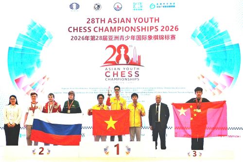 Trần Ngọc Minh Duy (Đồng Nai) giành huy chương vàng đồng đội nam U.18 cờ tiêu chuẩn Giải vô địch cờ vua trẻ châu Á