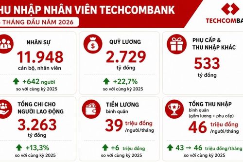 Techcombank lãi tăng 2 chữ số, thu nhập bình quân nhân viên 46 triệu đồng/tháng