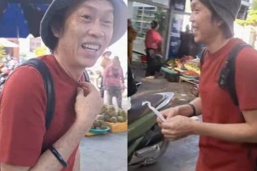 Hoài Linh đi dép lê, đeo balo ở chợ Lý Sơn