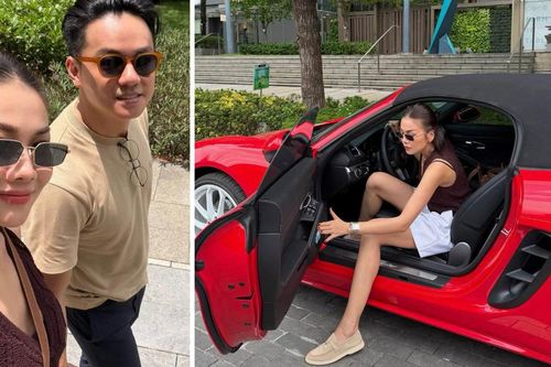 Thanh Hằng thích thú lái Porsche gần 6 tỷ đưa chồng đi hẹn hò cuối tuần