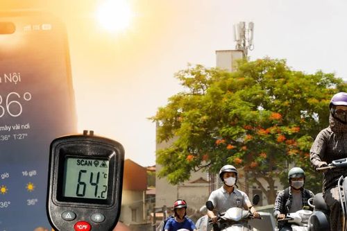 Hà Nội nóng hầm hập, mặt đường có lúc vượt 64 độ C