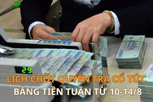 Lịch chốt quyền trả cổ tức bằng tiền tuần tới (từ 10-14/8): FOC trả cổ tức 'khủng' 100%