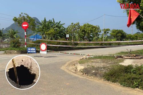 Quốc lộ 3B lại xuất hiện hố sụt 'án ngữ' giữa lòng đường