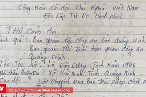 Lá thư xúc động của phạm nhân được ân giảm án tử hình gửi Trại tạm giam CA Quảng Ninh