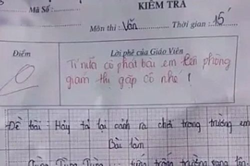 Bài văn 'tả cảnh ra chơi' bị chấm 0 điểm, lời phê của giáo viên gây chú ý