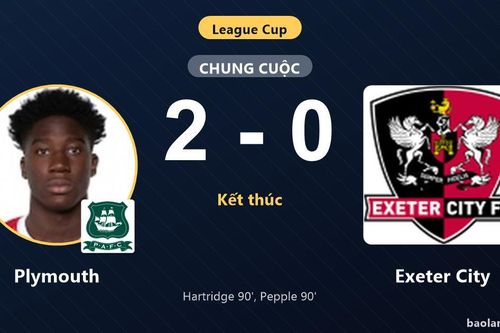 Thắng Exeter City 2-0, Plymouth giành vé đi tiếp tại League Cup, đối thủ chính thức bị loại