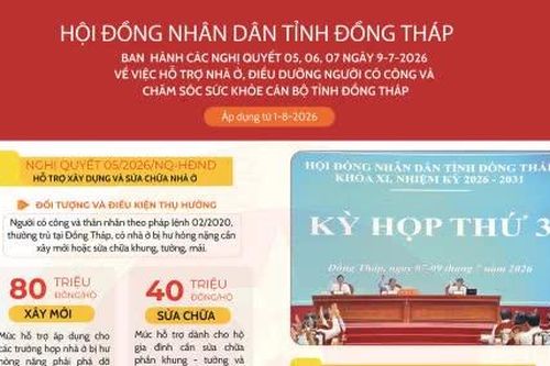Ban hành các Nghị quyết 05, 06, 07 ngày 9-7-2026 về việc hỗ trợ nhà ở, điều dưỡng người có công và chăm sóc sức khỏe cán bộ tỉnh Đồng Tháp
