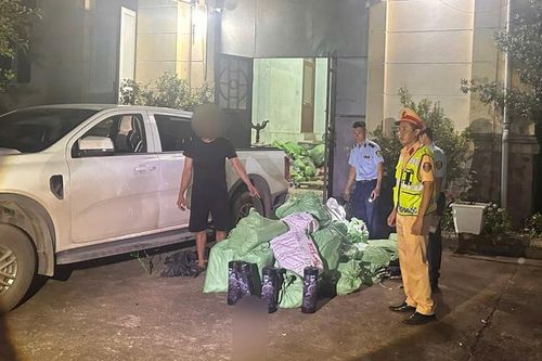 Chặn xe bán tải chở 220 bình khí cười