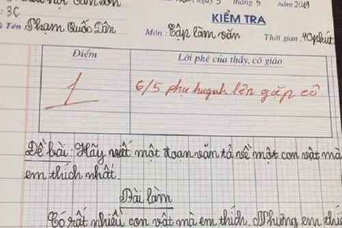 Học trò lớp 3 viết bài văn bị giáo viên yêu cầu mời phụ huynh, nội dung lại khiến CĐM thích thú