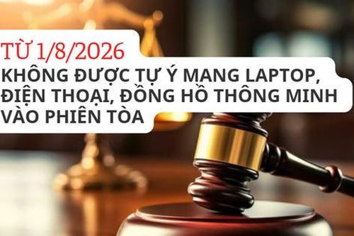 [Infographic] Từ 1/8, không được tự ý mang laptop, điện thoại, đồng hồ thông minh vào phiên tòa