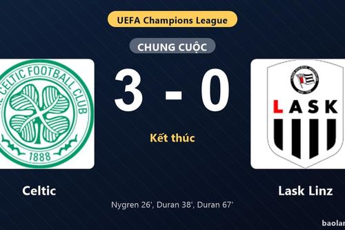 Thống kê trận đấu Celtic 3-0 Lask Linz: C. Duran tỏa sáng, Celtic giành chiến thắng, đi tiếp